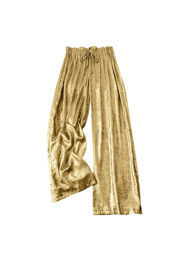 Women's Glitter Sequin Pants Loose Stretch Wide Leg Party Clubwear Casual Sparkly Elastic Waist Drawstring Pants