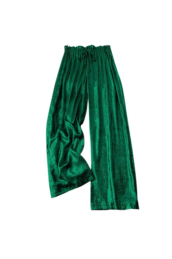 Women's Glitter Sequin Pants Loose Stretch Wide Leg Party Clubwear Casual Sparkly Elastic Waist Drawstring Pants