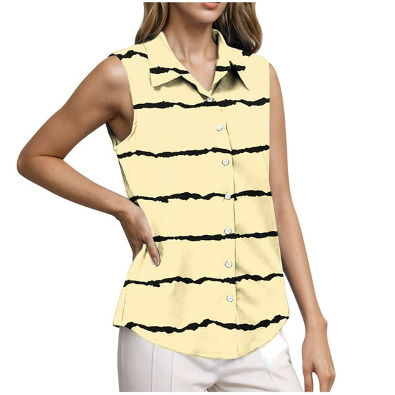Kaemgyyd Women's Golf Tops Lightweight Sleeveless Button down Shirt Summer Fashion Stripe Collar Loose Tank Tee