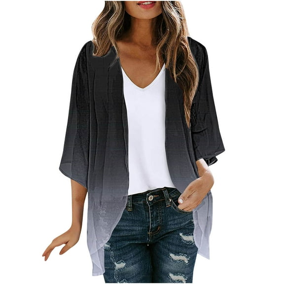 Kaemgyyd Women's Gradient Cardigans Cusual Open Front 3/4 Sleeve Beach Summer Tops Lightweight Trendy Chiffon Cardigan