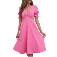 thumbnail image 1 of Kaemgyyd Women's Halter Dress Short Sleeves a Line Flowy Dress Hollow out Solid Casual Beach Dress for Vacation, 1 of 5