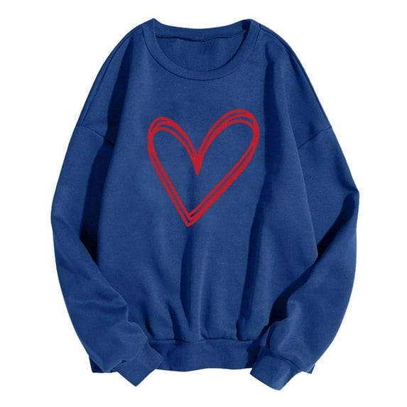 Kaemgyyd Women's Heart Sweatshirt Valentine's Day Long Sleeve Casual Loose Pullover Vintage Cute Crewneck Tops