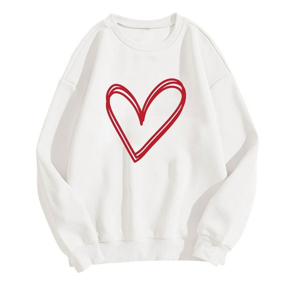 Kaemgyyd Women's Heart Sweatshirt Valentine's Day Long Sleeve Casual Loose Pullover Vintage Cute Crewneck Tops