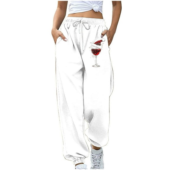 Kaemgyyd Women's High Waisted Sweatpants Trendy Christmas Day Workout Active Joggers Pants Baggy Casual Trousers with Pockets