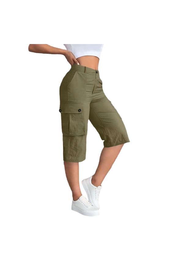 Women's Hiking Long Shorts Knee Length Lightweight Cargo Shorts Athletic Bermuda Shorts for Summer Travel Fishing