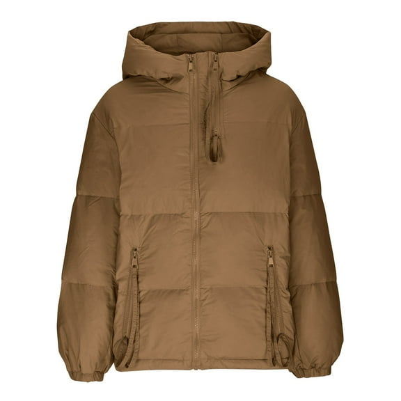 Kaemgyyd Women's Hooded Puffer Jacket Plus Size Lightweight Quilted Padded Coat Zip up Winter Warm Outerwear with Pockets