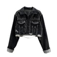 thumbnail image 1 of Kaemgyyd Women's Jean Jacket Trendy Stretch Cropped Button Down Denim Jackets Fitted Ripped Jean Coat Fall Outwear with Pockets, 1 of 5