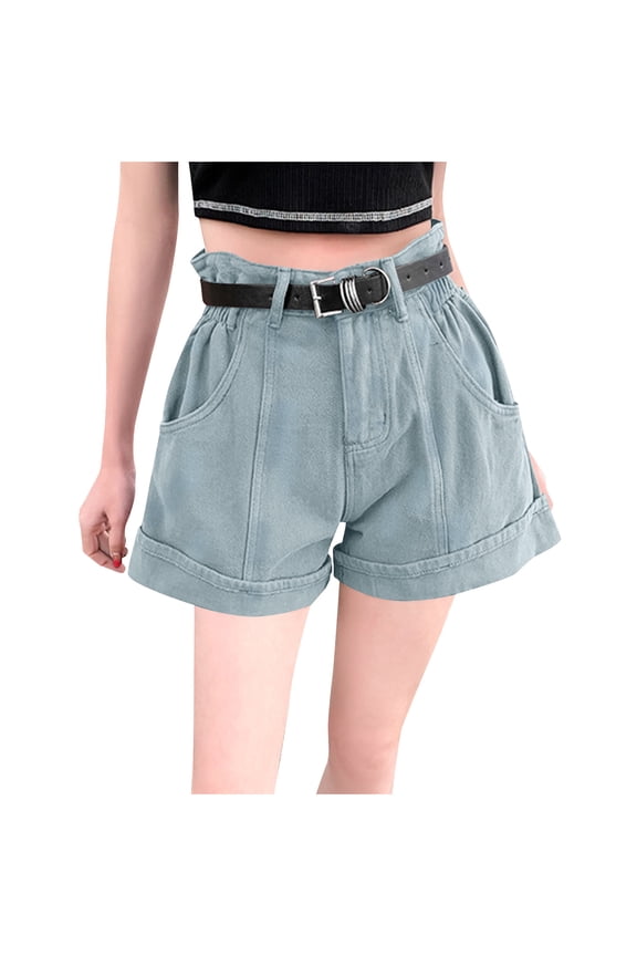 Women's Jean Shorts Stretch Wide Leg Baggy Denim Shorts with Cuffed Hem Fashion High Waist Streetwear for Summer