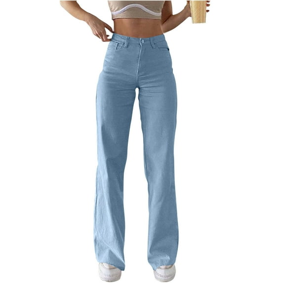 Kaemgyyd Women's Jeans High Waisted Straight Leg Stretchy Jeans Trendy Fitted Button Denim Pants Streetwear Fall Outfit