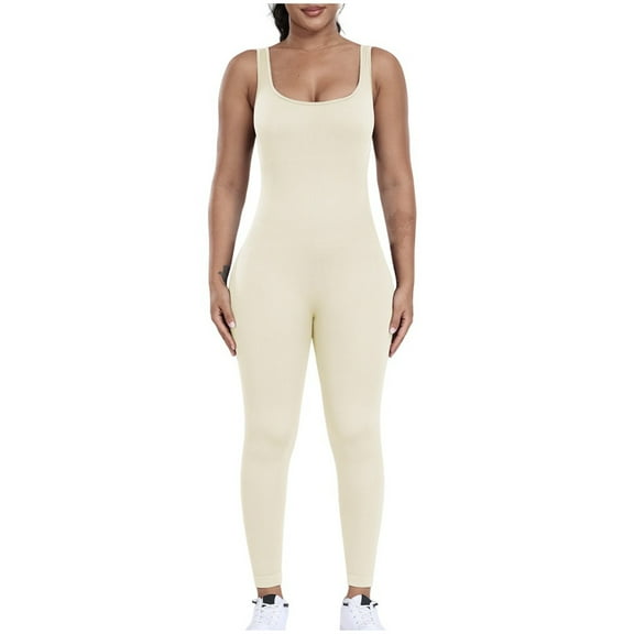 Kaemgyyd Women's Jumpsuits One-Piece Solid Bodysuits Rompers Sleeveless Square Neck Yoga Workout Leggings Rompers
