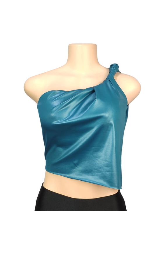Women's Leather Shirt Fashion Sleeveless Asymmetrical Hem Slim Tank Top Solid Color One-Shoulder PU Tunic Tee Clubwear