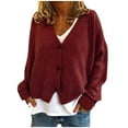 thumbnail image 1 of Kaemgyyd Women's Long Sleeve Cardigan Fall Trendy V Neck Button down Spring Cardigan Loose Fit Solid Color Warm Cropped Knit Top, 1 of 4