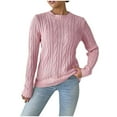 thumbnail image 1 of Kaemgyyd Women's Long Sleeve Pullover Fall Winter Warm Cable Knit Sweaters Casual Slim Crew Neck Lightweight Tops, 1 of 6