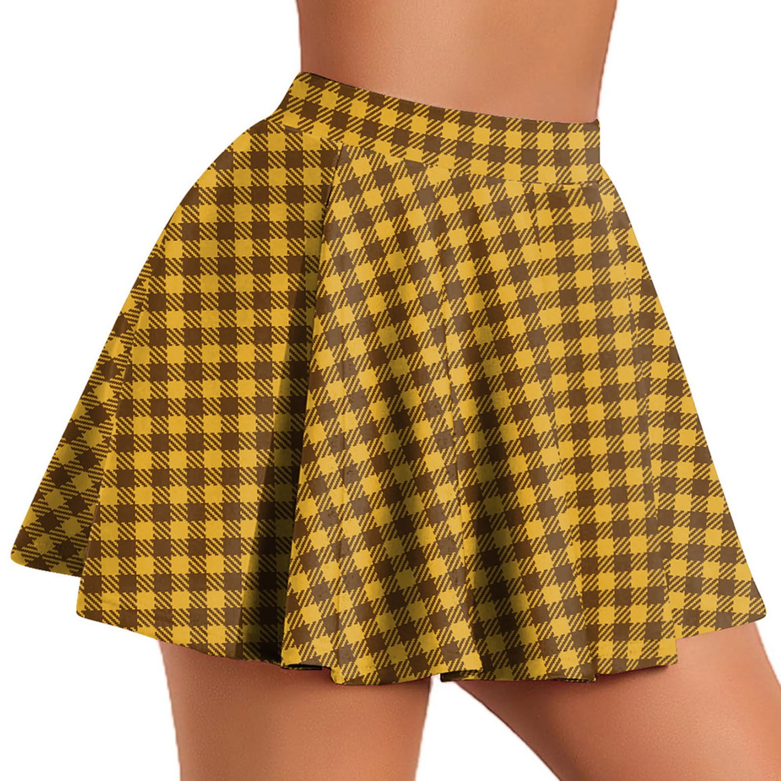 Plaid Mini Plaid A Line Skirt Yellow Fashion Yellow Plaid Pleated