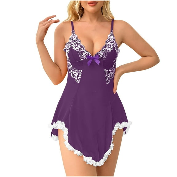 Kaemgyyd Women's Nightgown Soft Lace Print Patchwork Sleeveless Sleepwear Fashion Spaghetti Strap Night Dress Loungewear