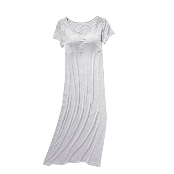 Kaemgyyd Women's Nightgowns Sleepshirts Soft Comfy Short Sleeve Sleepwear Solid Crew Neck Sleep Dress Loungewear Built in Bra