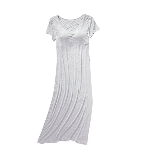 Kaemgyyd Women's Nightgowns Sleepshirts Soft Comfy Short Sleeve Sleepwear Solid Crew Neck Sleep Dress Loungewear Built in Bra