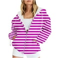 thumbnail image 1 of Kaemgyyd Women's Oversized Hoodies Full Zip up Stripe Printing Long Sleeve Sweatshirts Drawstring Jackets Coat with Pockets, 1 of 5