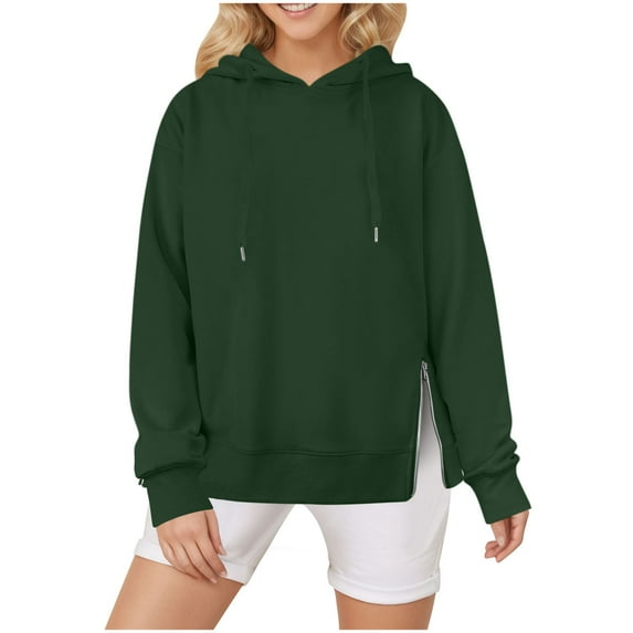 Kaemgyyd Women's Oversized Sweatshirt Casual Long Sleeve Split Hem Pullover Fall Fashion Solid Hoodies with Drawstring