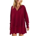 thumbnail image 1 of Kaemgyyd Women's Oversized Sweatshirt Dress Patchwork Long Sleeve V Neck Pullover Dress Casual Ruffle Hem Flowy Mini Dress, 1 of 6