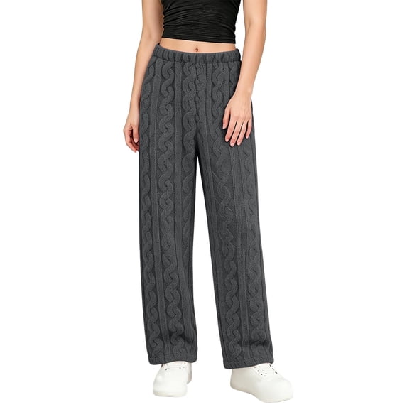 Kaemgyyd Women's Pajama Pants Elastic Waist Fleece Pj Bottoms Texture Loungewear Trousers Comfy Soft Straight Leg Pants(Dark Gray,One Size)