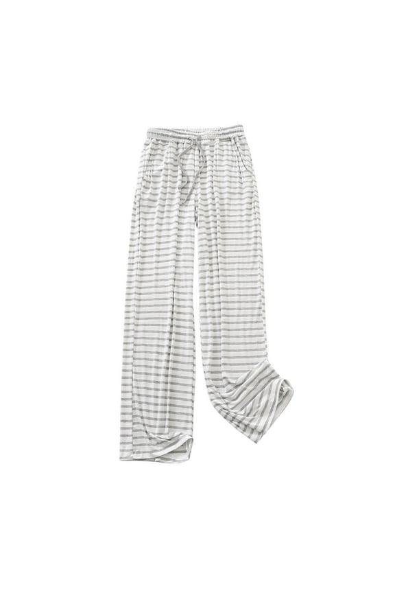 Women's Pajama Pants Striped Print Comfy Stretch Palazzo Loungewear Drawstring Pj Bottoms Wide Leg Pocket Sleepwear