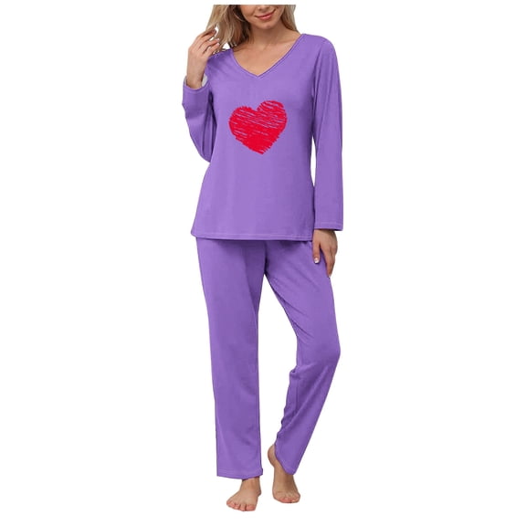 Kaemgyyd Women's Pajama Set Long Sleeve Lounge Set 2 Piece Fall Casual Outfits Loose Soft Printing Top and Wide Leg Pants Sleepwear