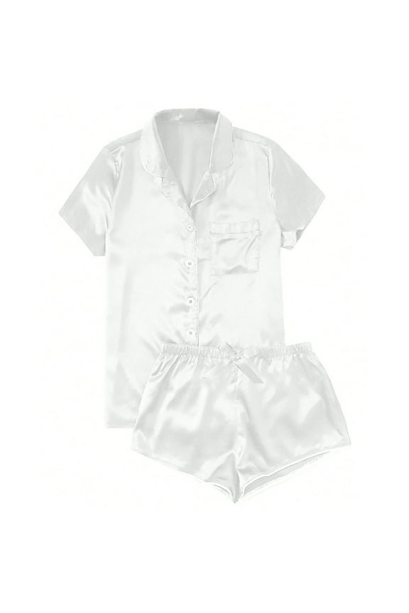 Women's Pajama Sets Plus Size Satin Sleepwear Silk Button down Short Sleeve Pj Tops and Shorts 2 Piece Loungewear