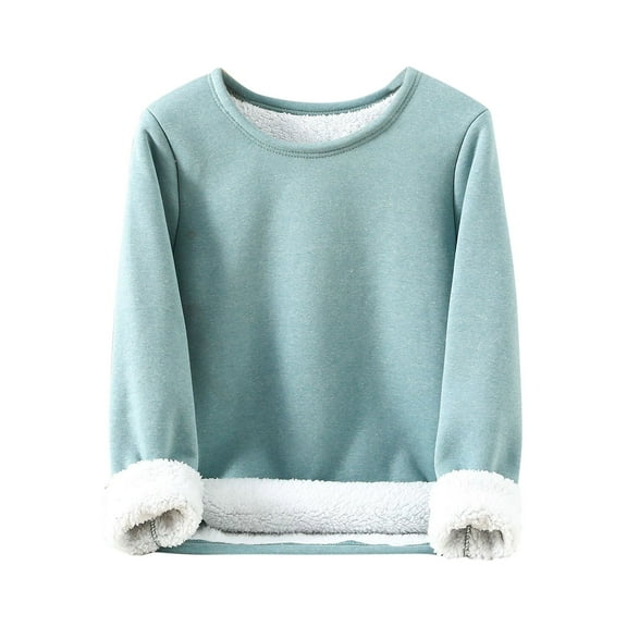 Kaemgyyd Women's Pajama Tops Soft Comfy Winter Warm Sherpa Lined Shirt Solid Crewneck Sweatshirt Pullover Loungewear