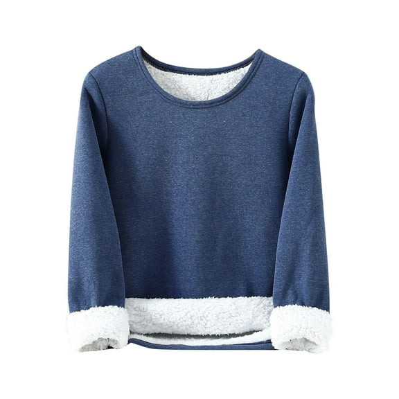 Kaemgyyd Women's Pajama Tops Soft Comfy Winter Warm Sherpa Lined Shirt Solid Crewneck Sweatshirt Pullover Loungewear