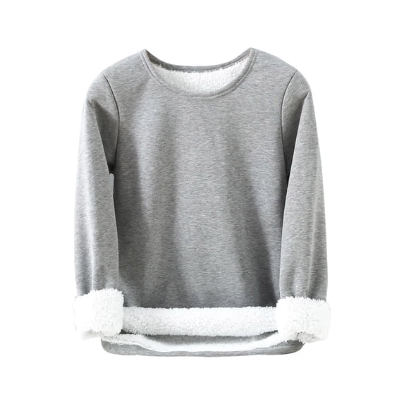 Kaemgyyd Women's Pajama Tops Soft Comfy Winter Warm Sherpa Lined Shirt Solid Crewneck Sweatshirt Pullover Loungewear