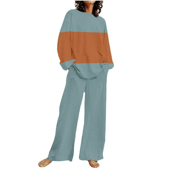 Kaemgyyd Women's Plus Size 2 Piece Outfits Fall Fashion Tracksuit Oversized Loungewear Sets Long Sleeve and Wide Leg Pants