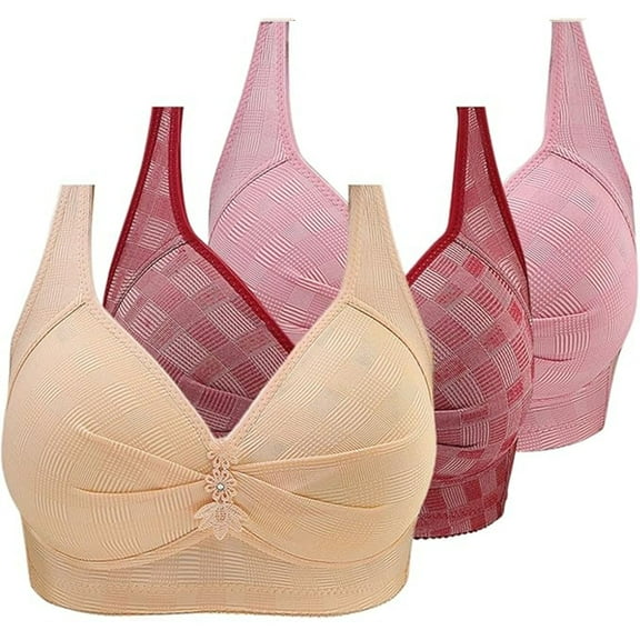 Kaemgyyd Women's Plus Size Bras 3 Pc Full Coverage Comfort Wirefree Bra No Underwire Padded Print Large Bust Everyday Bra