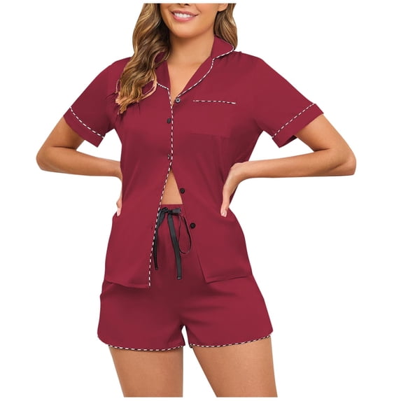 Kaemgyyd Women's Plus Size Pajama Sets V Neck Top Solid Color Striped Sleepwear and Shorts Summer Loungewear 2 PC