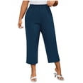 thumbnail image 1 of Kaemgyyd Women's Plus Size Pants Casual Loose Wide Leg Work Trousers Lounge Elastic High Waist Capri Pants with Pockets, 1 of 6