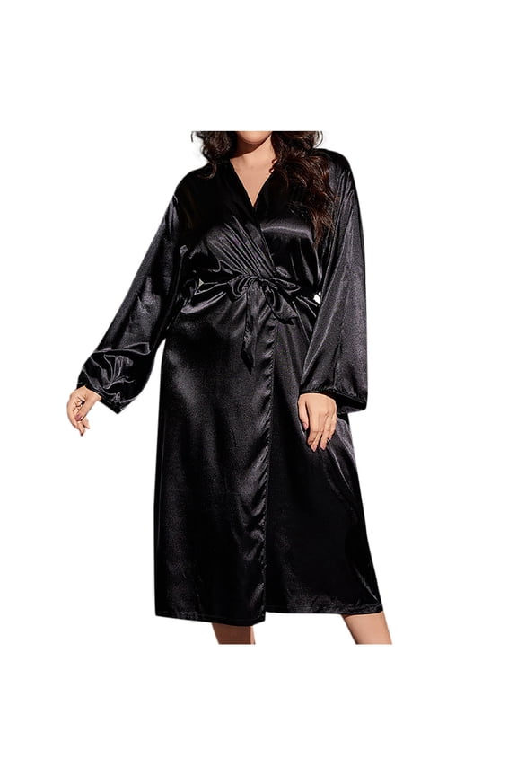 Women's Plus Size Robe Soft Satin Bathrobe Short Lightweight Kimono Bathrobe with Pockets Maternity Silk Robe with Belt