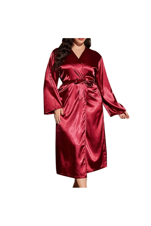 Women's Plus Size Robe Soft Satin Bathrobe Short Lightweight Kimono Bathrobe with Pockets Maternity Silk Robe with Belt