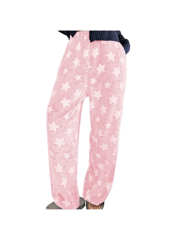 Women's Plush Fuzzy Pajama Pants Comfy Warm Fleece Pj Bottoms Cozy Lounge Long Trousers Printing Sleepwear