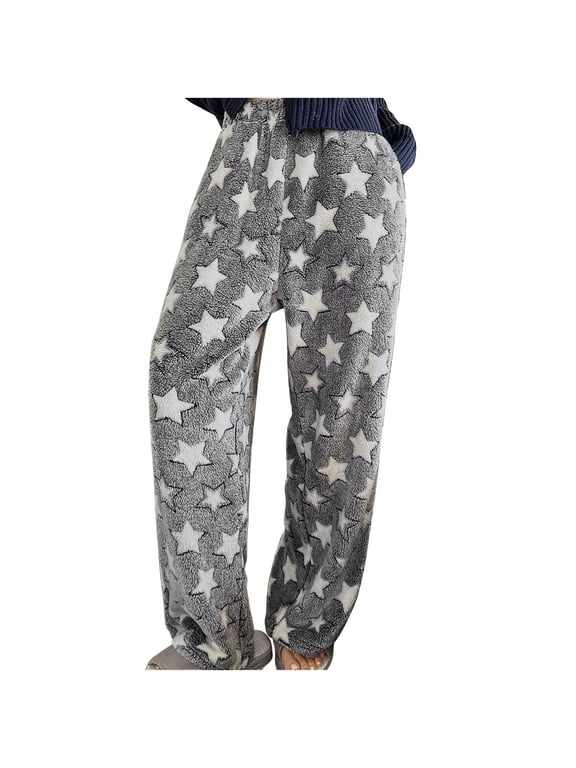 Women's Plush Fuzzy Pajama Pants Comfy Warm Fleece Pj Bottoms Cozy Lounge Long Trousers Printing Sleepwear