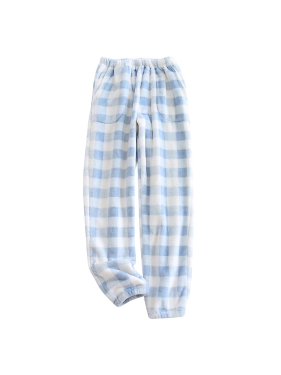 Women's Plush Fuzzy Pajama Pants Warm Cozy Plaid Pj Lounge Trousers Fleece Cinch Bottom Sleepwear for Winter