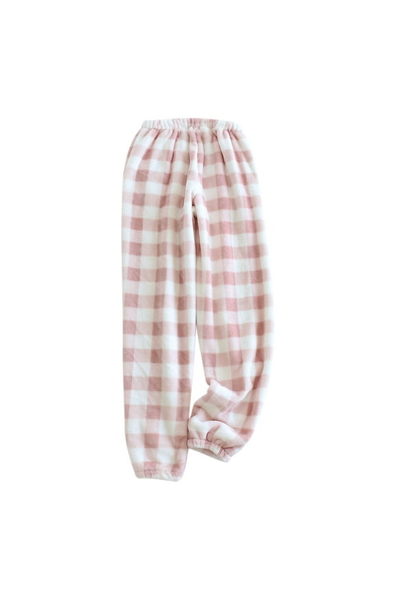 Women's Plush Fuzzy Pajama Pants Warm Cozy Plaid Pj Lounge Trousers Fleece Cinch Bottom Sleepwear for Winter