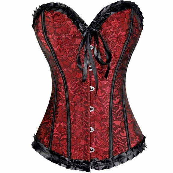 Kaemgyyd Women's Renaissance Corset Top Breathable Lace Floral Slimming Boned Overbust Medieval Tie up Waist Trainer for Women