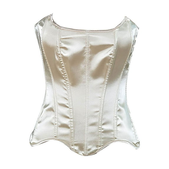 Kaemgyyd Women's Satin Overbust Corset Renaissance Slimming Tube Tops Back Lace up Strapless Boned Silky Body Shaper