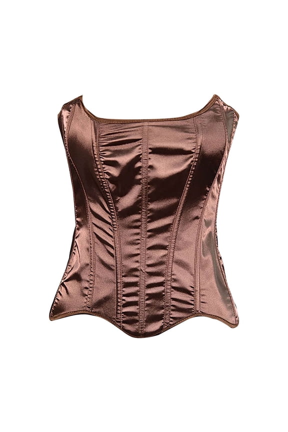 Women's Satin Overbust Corset Renaissance Slimming Tube Tops Back Lace up Strapless Boned Silky Body Shaper