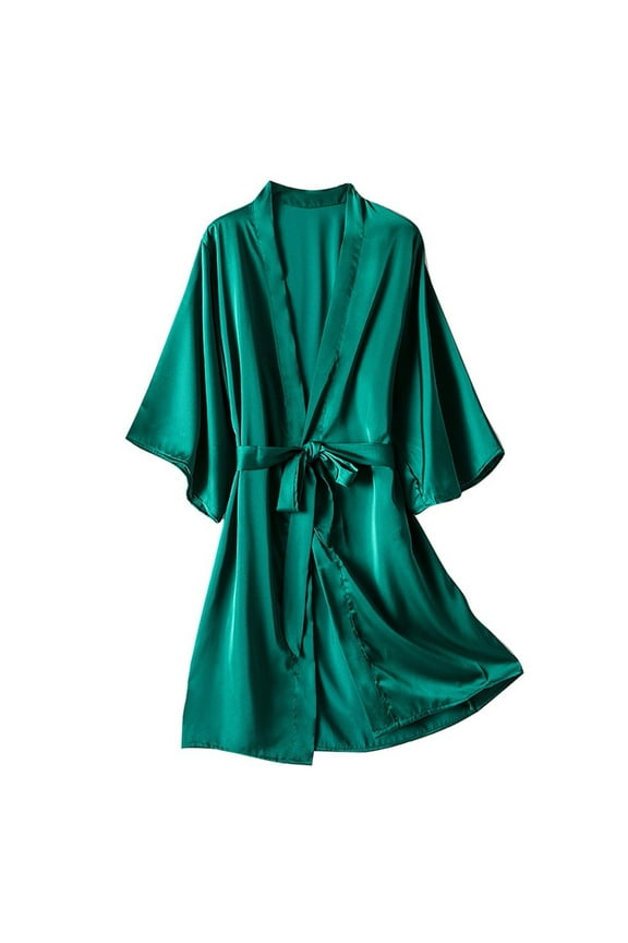 Women's Satin Robe Plus Size V Neck Silk Bathrobe Summer Breathable Belted Wedding Party Loungewear Sleepwear