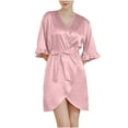 thumbnail image 1 of Kaemgyyd Women's Satin Robe Silk Wedding Bridal Party Bathrobe Ruffle Half Sleeve Sleepwear Lightweight Belted Loungewear, 1 of 6
