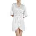 thumbnail image 1 of Kaemgyyd Women's Satin Robe Silk Wedding Bridal Party Bathrobe Ruffle Half Sleeve Sleepwear Lightweight Belted Loungewear, 1 of 6