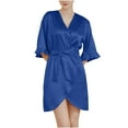 thumbnail image 1 of Kaemgyyd Women's Satin Robe Silk Wedding Bridal Party Bathrobe Ruffle Half Sleeve Sleepwear Lightweight Belted Loungewear, 1 of 6