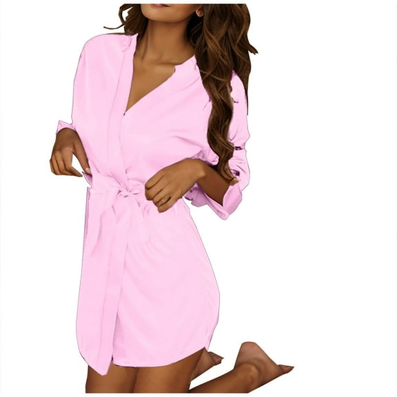 Kaemgyyd Women's Satin Robe Valentines Silk Kimono Bathrobe 3/4 Sleeve Belted Robes Bridesmaids Wedding Party Sleepwear Loungewear