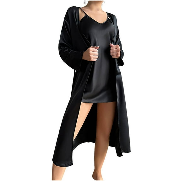 Kaemgyyd Women's Satin Robes Set with Nightgown Soft Comfy Silk Pajamas Set Bridesmaid 2 Piece Outfit Sleepwear